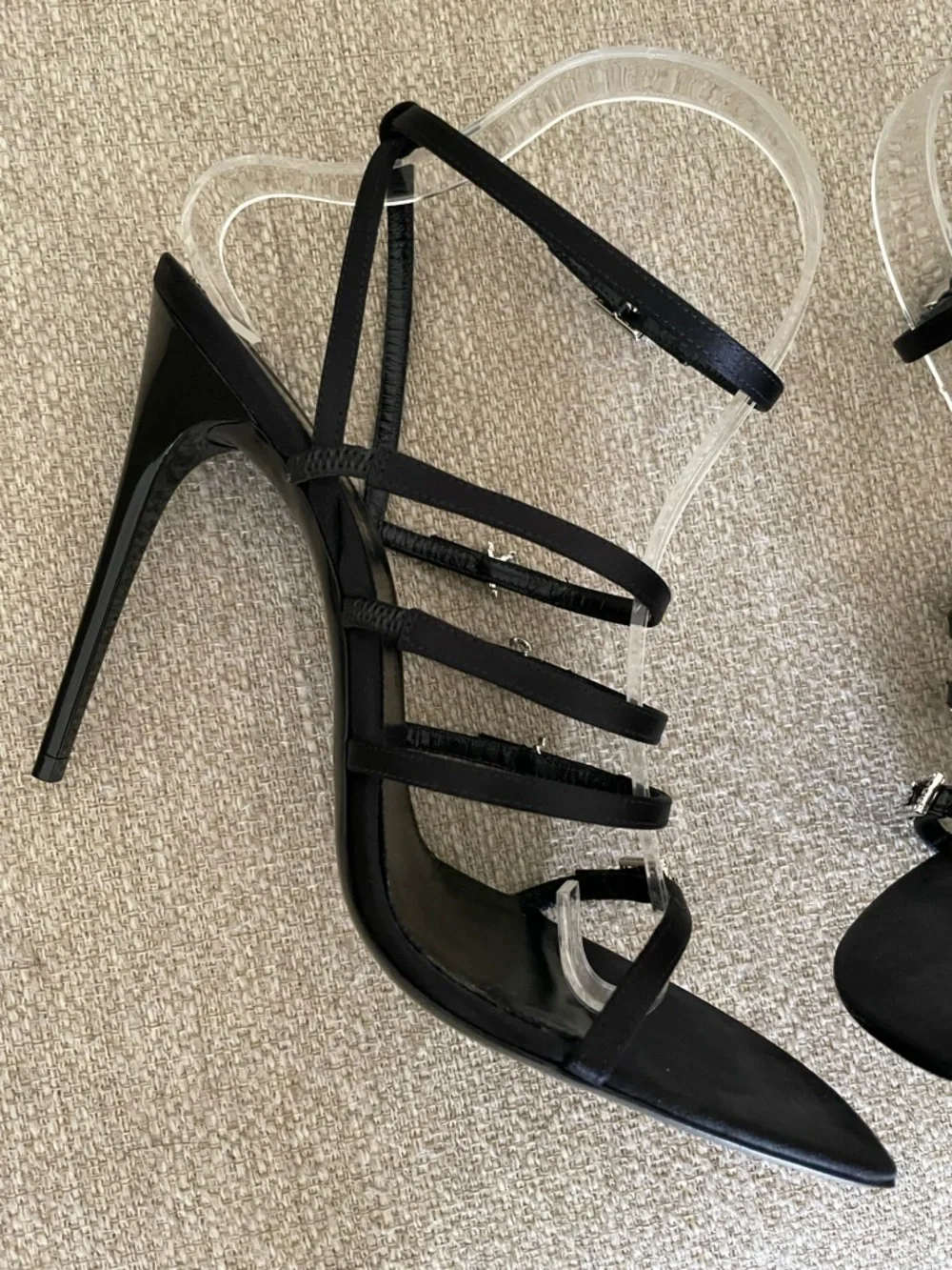 Saint Laurent Jerry Sandals Black Satin Rhinestone YSL Heels EU39 US9 NIB - Picture 9 of 16